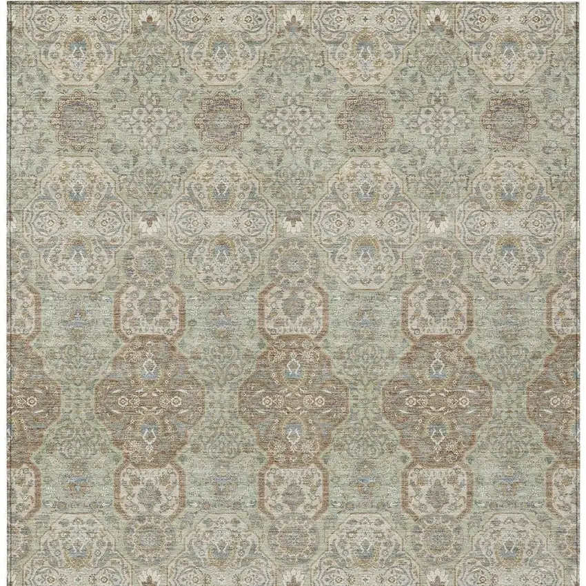 Sage And Green Floral Washable Indoor Outdoor Area Rug Photo 4