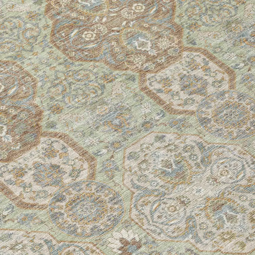 Sage And Green Floral Washable Indoor Outdoor Area Rug Photo 6