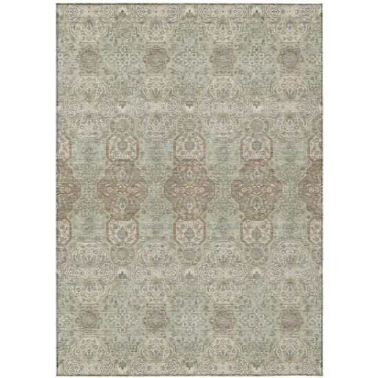 Sage And Green Floral Washable Indoor Outdoor Area Rug Photo 2