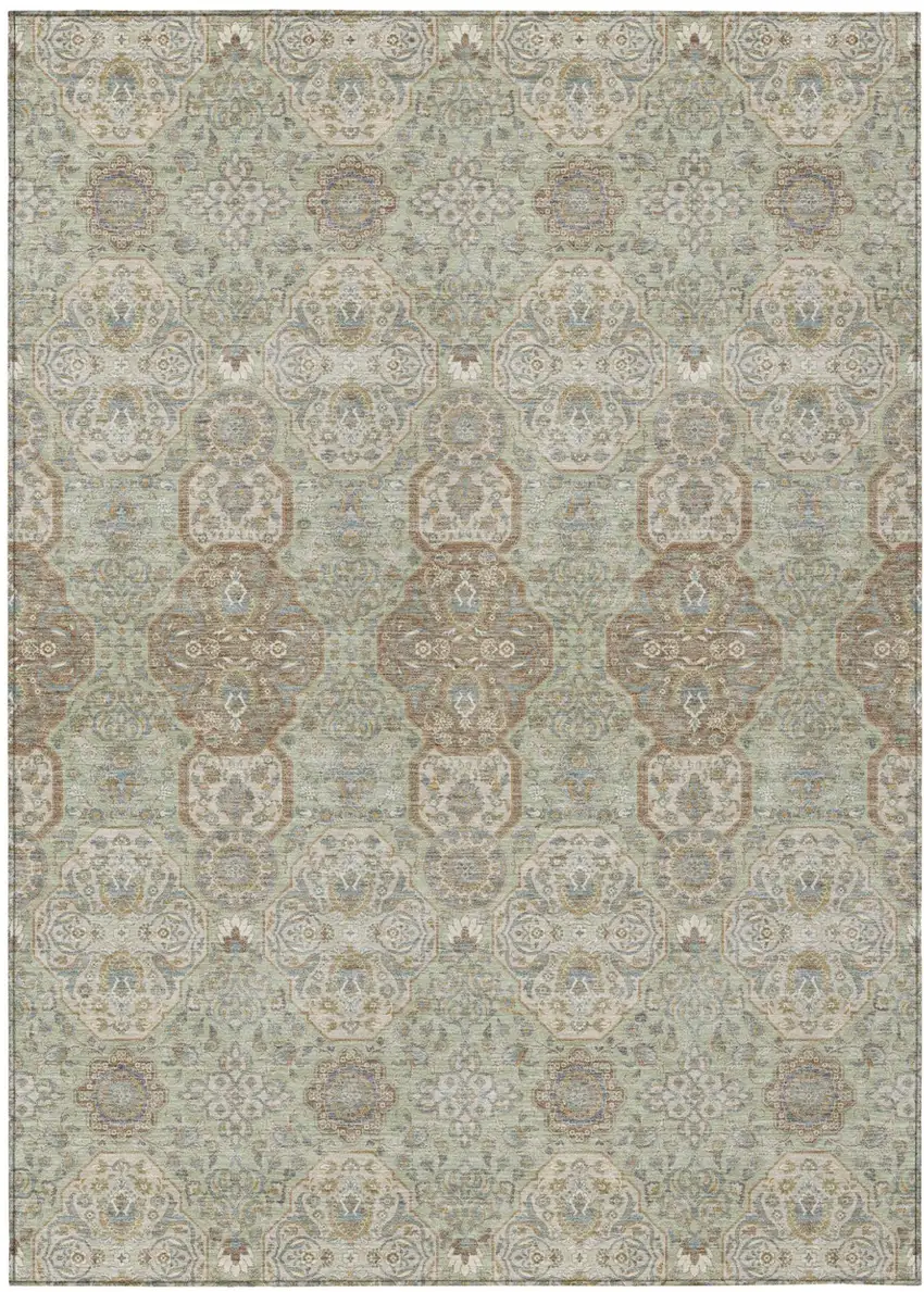 Sage And Green Floral Washable Indoor Outdoor Area Rug Photo 2