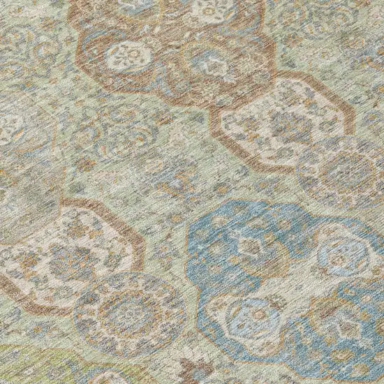 Sage And Green Floral Washable Indoor Outdoor Area Rug Photo 6