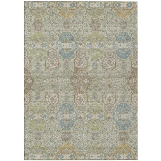 Sage And Green Floral Washable Indoor Outdoor Area Rug Photo 2