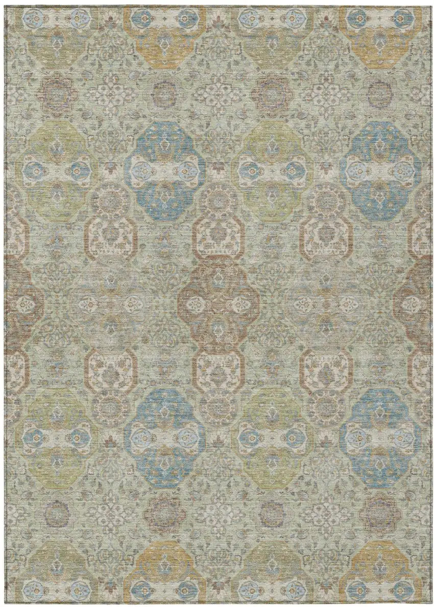 Sage And Green Floral Washable Indoor Outdoor Area Rug Photo 2