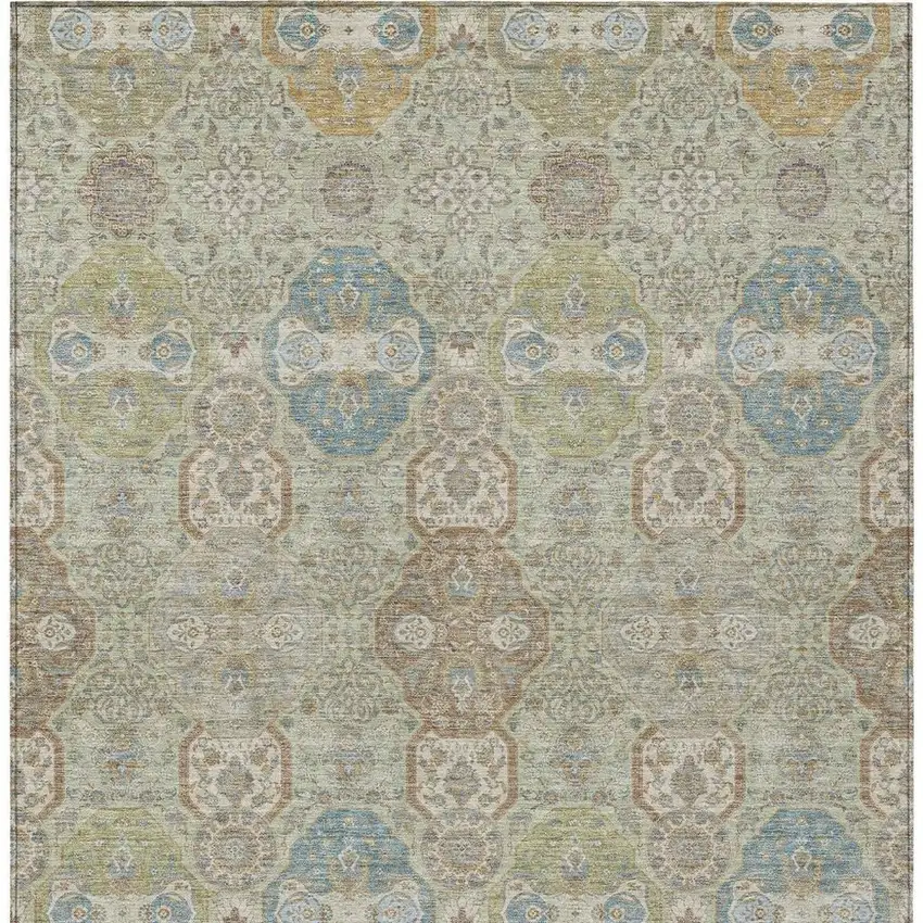 Sage And Green Floral Washable Indoor Outdoor Area Rug Photo 4