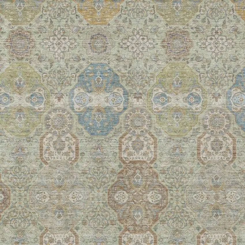 Sage And Green Floral Washable Indoor Outdoor Area Rug Photo 3