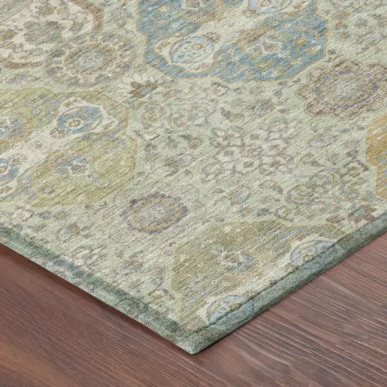 Sage And Green Floral Washable Indoor Outdoor Area Rug Photo 5