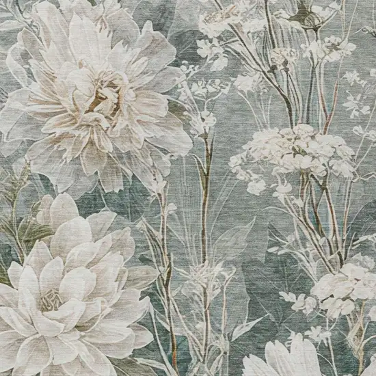 Sage And Green Floral Washable Indoor Outdoor Area Rug Photo 3