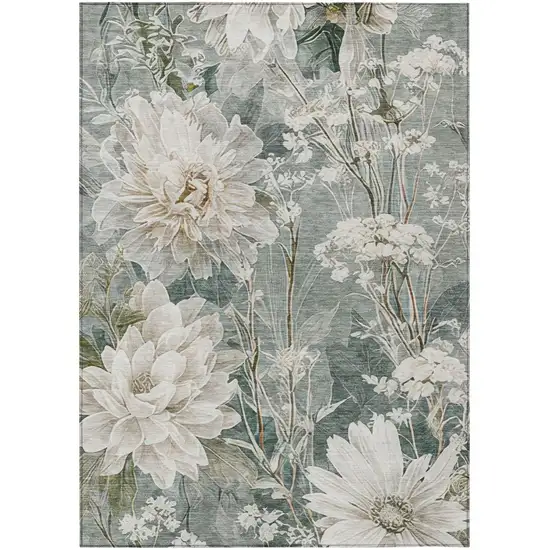 Sage And Green Floral Washable Indoor Outdoor Area Rug Photo 1