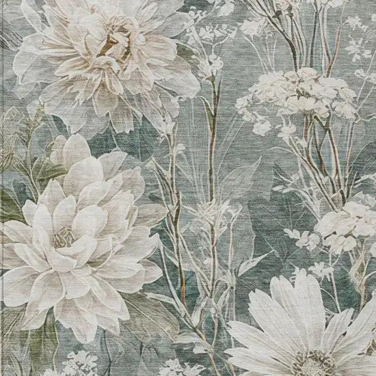 Sage And Green Floral Washable Indoor Outdoor Area Rug Photo 2