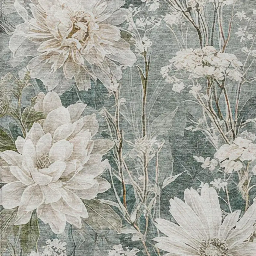 Sage And Green Floral Washable Indoor Outdoor Area Rug Photo 2