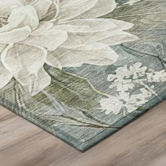 Sage And Green Floral Washable Indoor Outdoor Area Rug Photo 4