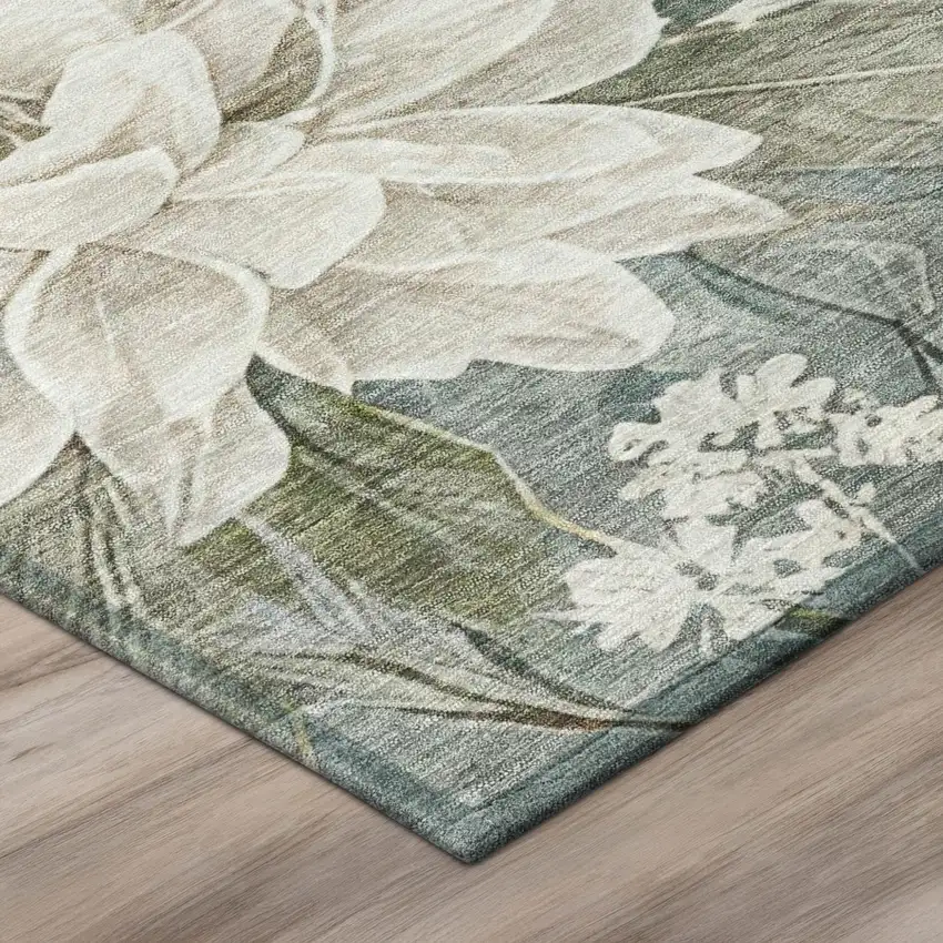 Sage And Green Floral Washable Indoor Outdoor Area Rug Photo 4
