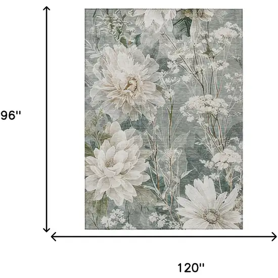 Sage And Green Floral Washable Indoor Outdoor Area Rug Photo 6