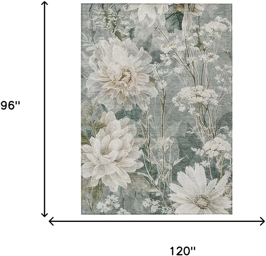 Sage And Green Floral Washable Indoor Outdoor Area Rug Photo 6