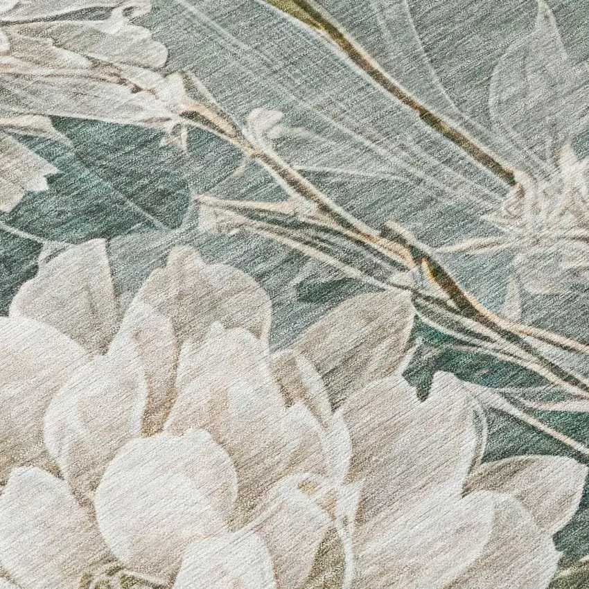 Sage And Green Floral Washable Indoor Outdoor Area Rug Photo 5