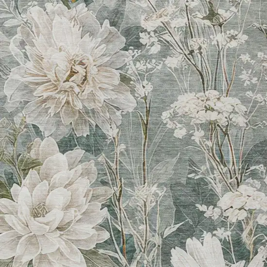 Sage And Green Floral Washable Indoor Outdoor Area Rug Photo 1