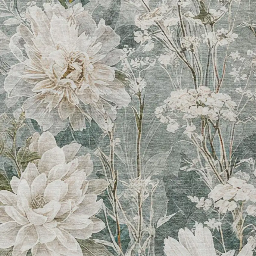 Sage And Green Floral Washable Indoor Outdoor Area Rug Photo 1