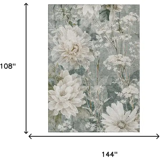 Sage And Green Floral Washable Indoor Outdoor Area Rug Photo 6