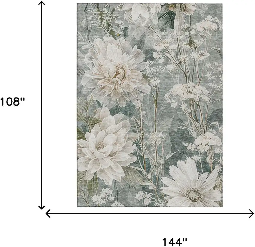 Sage And Green Floral Washable Indoor Outdoor Area Rug Photo 6