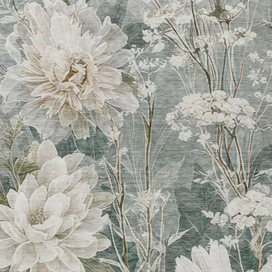 Sage And Green Floral Washable Indoor Outdoor Area Rug Photo 1