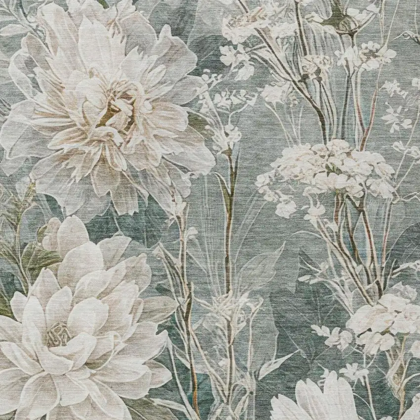 Sage And Green Floral Washable Indoor Outdoor Area Rug Photo 1