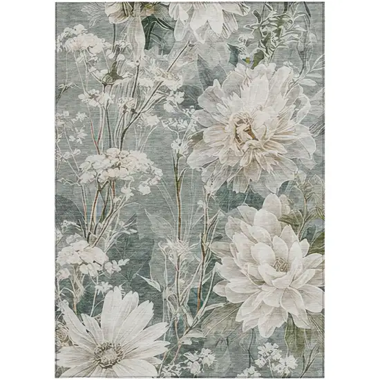 Sage And Green Floral Washable Indoor Outdoor Area Rug Photo 3