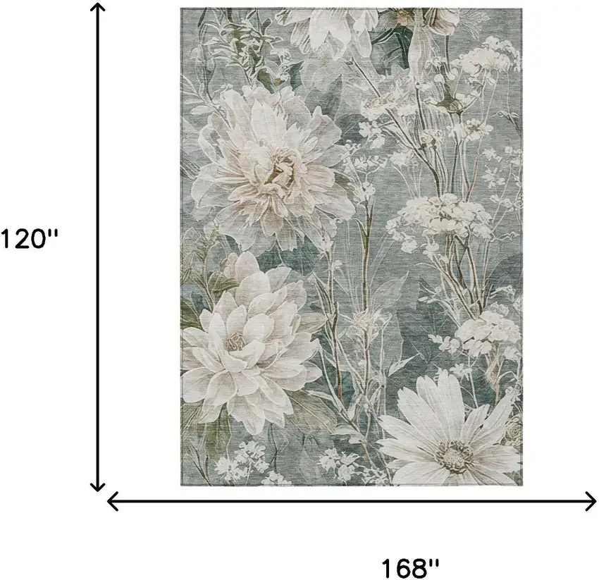 Sage And Green Floral Washable Indoor Outdoor Area Rug Photo 6