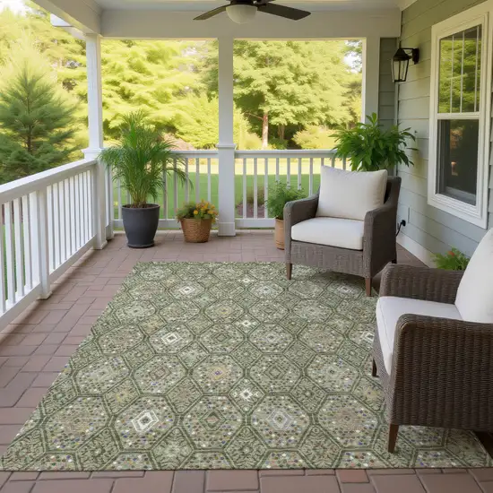Sage And Green Geometric Washable Indoor Outdoor Area Rug Photo 4