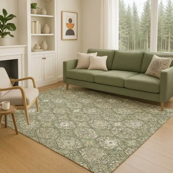 Sage And Green Geometric Washable Indoor Outdoor Area Rug Photo 5