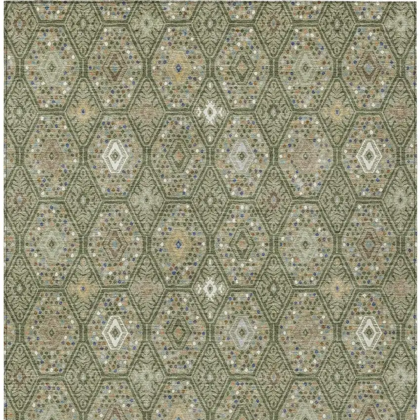 Sage And Green Geometric Washable Indoor Outdoor Area Rug Photo 3