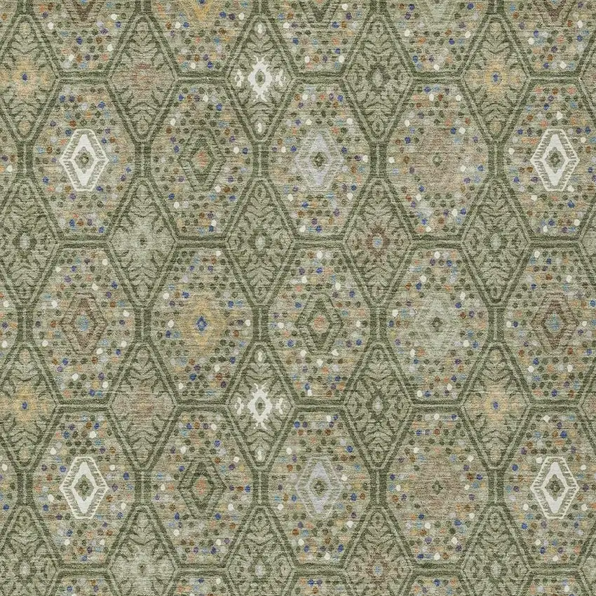 Sage And Green Geometric Washable Indoor Outdoor Area Rug Photo 2