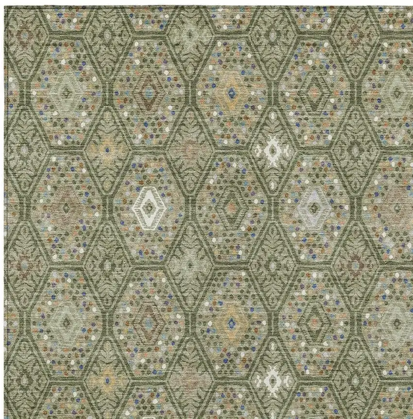 Sage And Green Geometric Washable Indoor Outdoor Area Rug Photo 2