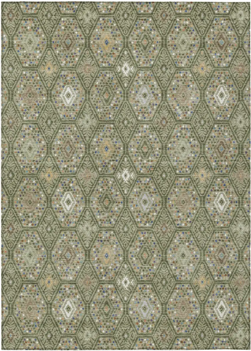 Sage And Green Geometric Washable Indoor Outdoor Area Rug Photo 1