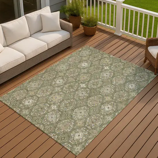 Sage And Green Geometric Washable Indoor Outdoor Area Rug Photo 7