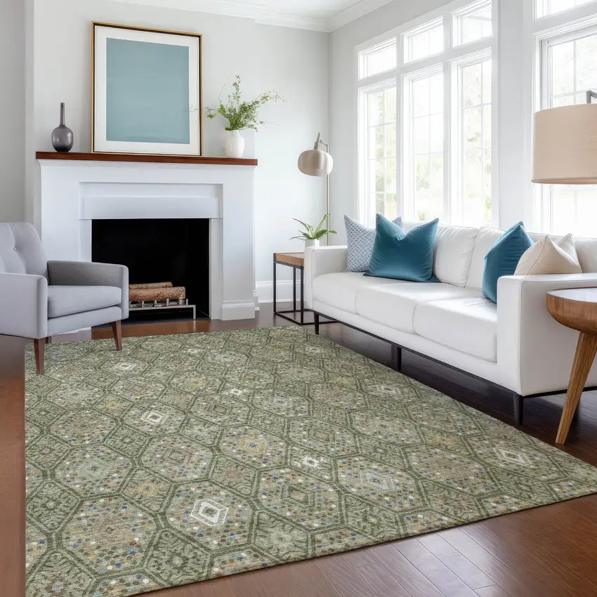 Sage And Green Geometric Washable Indoor Outdoor Area Rug Photo 6