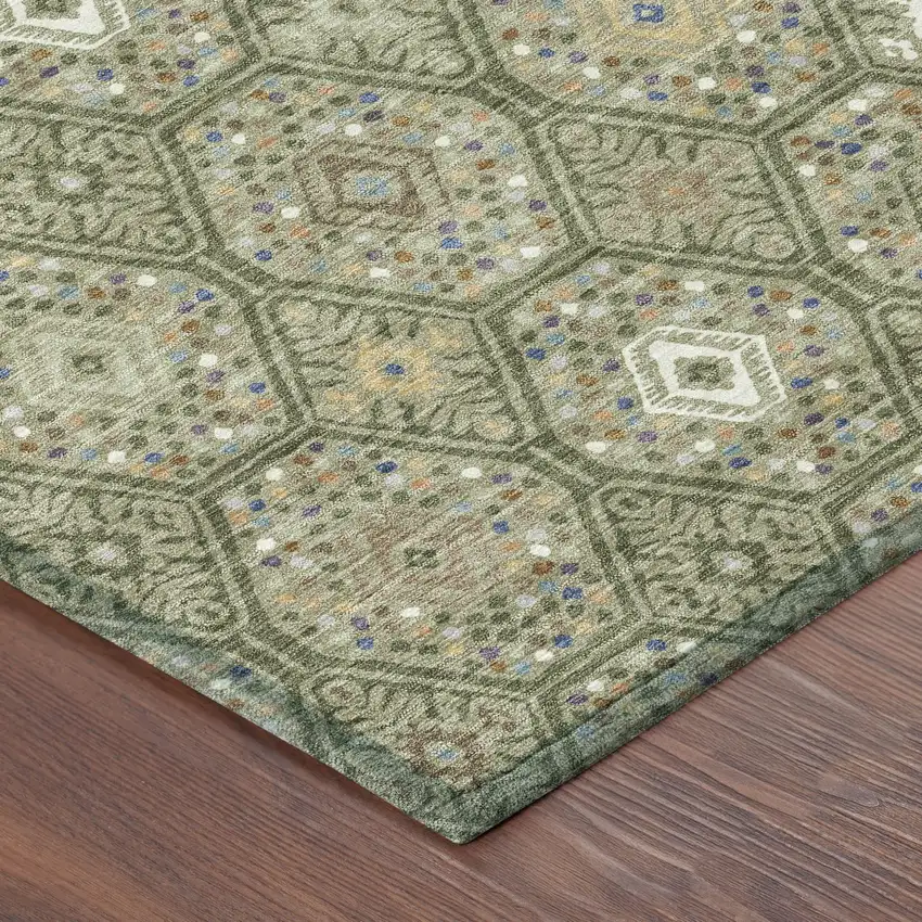 Sage And Green Geometric Washable Indoor Outdoor Area Rug Photo 8