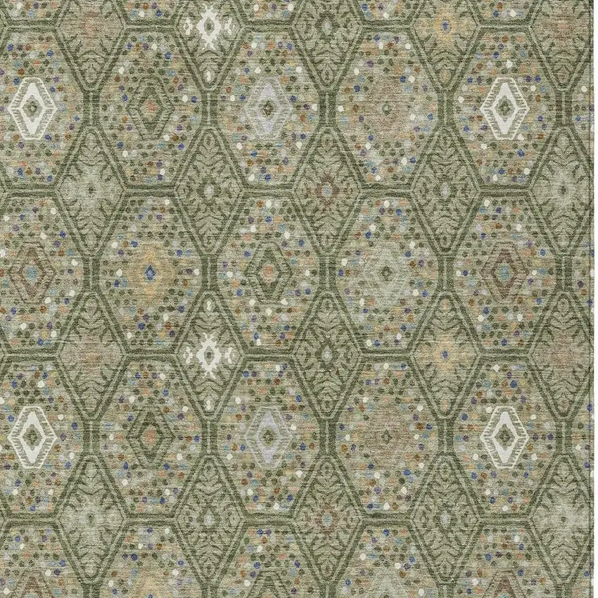 Sage And Green Geometric Washable Indoor Outdoor Area Rug Photo 2