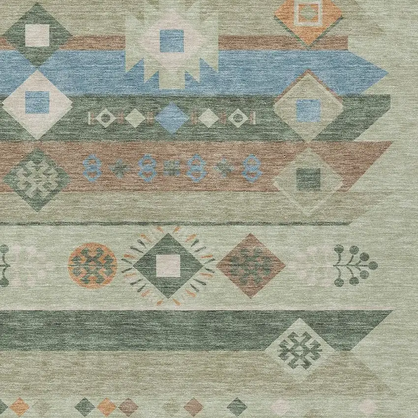 Sage And Green Geometric Washable Indoor Outdoor Area Rug Photo 3