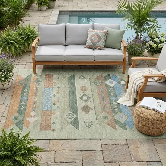 Sage And Green Geometric Washable Indoor Outdoor Area Rug Photo 1