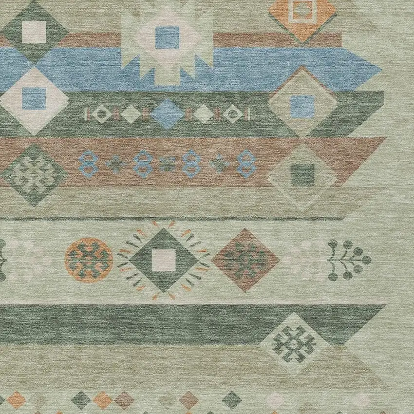 Sage And Green Geometric Washable Indoor Outdoor Area Rug Photo 3