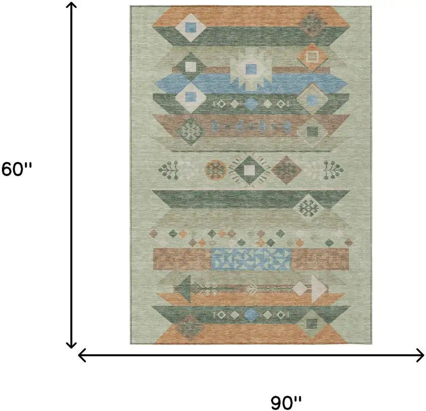 Sage And Green Geometric Washable Indoor Outdoor Area Rug Photo 7