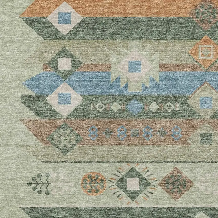 Sage And Green Geometric Washable Indoor Outdoor Area Rug Photo 3