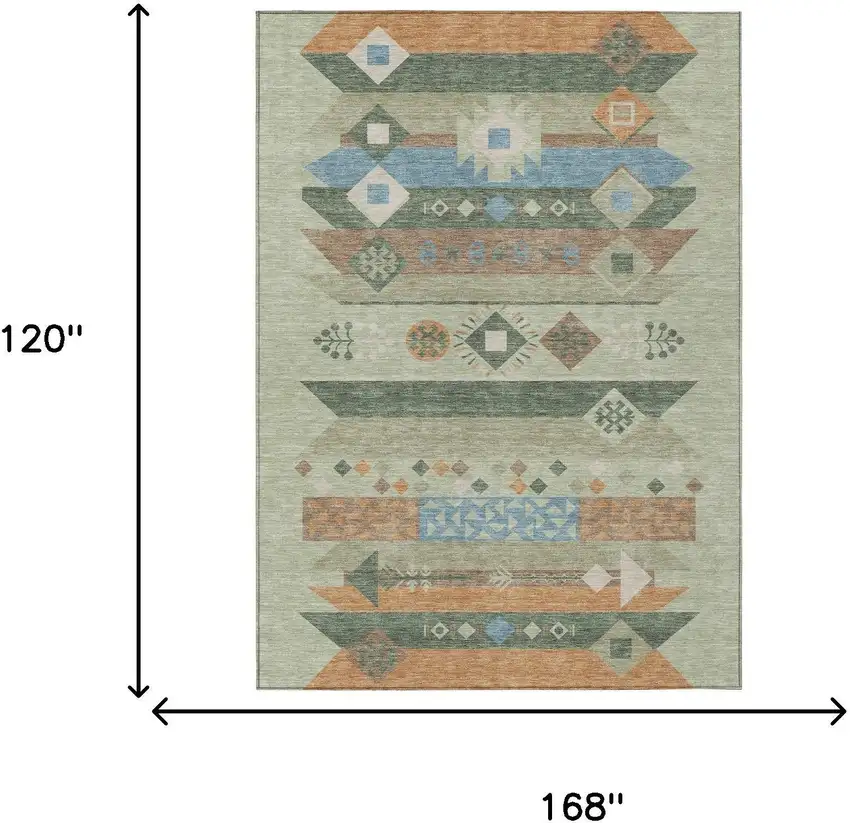 Sage And Green Geometric Washable Indoor Outdoor Area Rug Photo 7