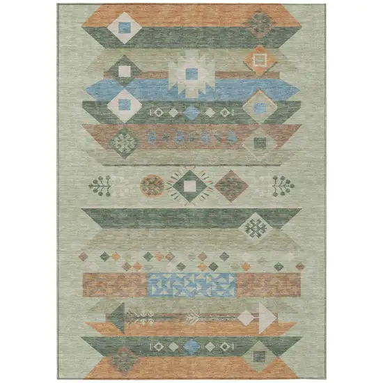 Sage And Green Geometric Washable Indoor Outdoor Area Rug Photo 2