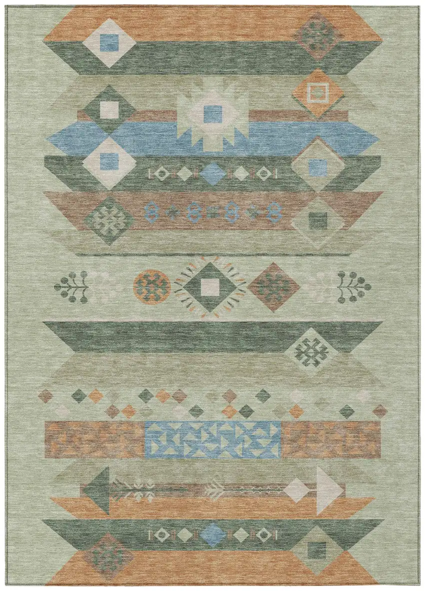 Sage And Green Geometric Washable Indoor Outdoor Area Rug Photo 2
