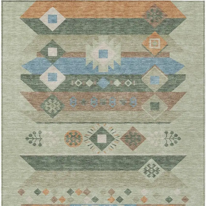 Sage And Green Geometric Washable Indoor Outdoor Area Rug Photo 4