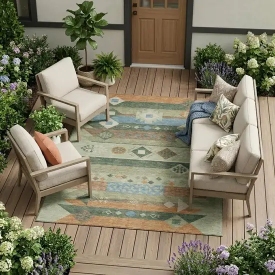 Sage And Green Geometric Washable Indoor Outdoor Area Rug Photo 1