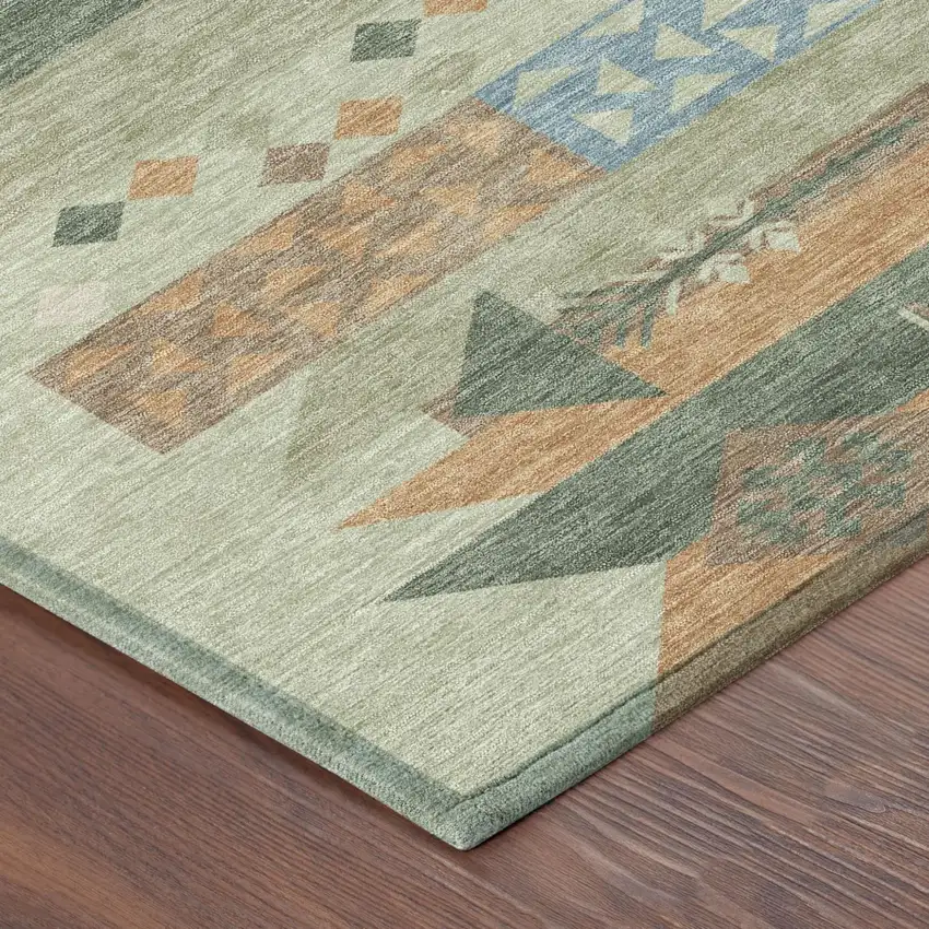 Sage And Green Geometric Washable Indoor Outdoor Area Rug Photo 5