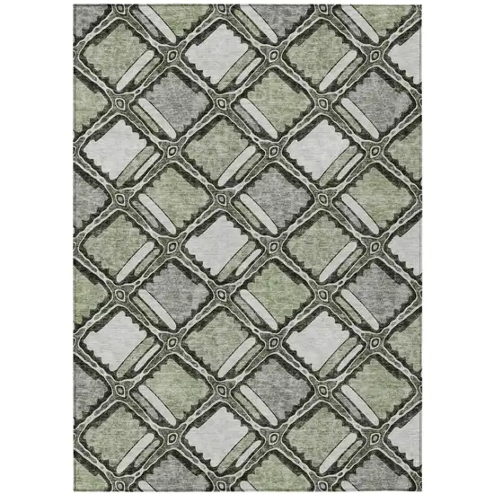 Sage And Green Geometric Washable Indoor Outdoor Area Rug Photo 2