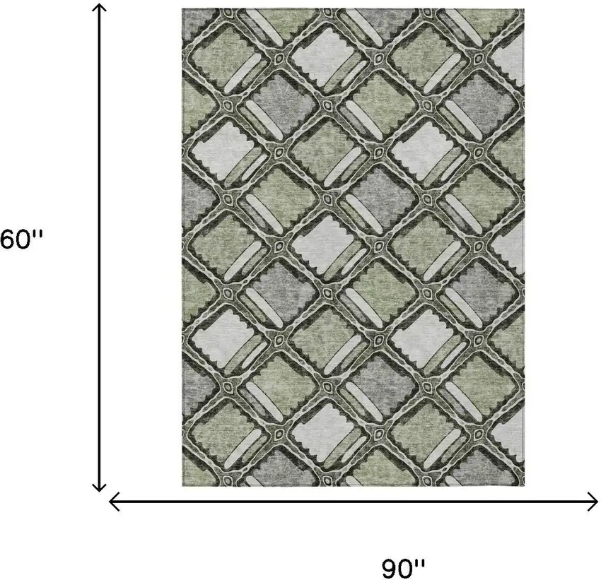 Sage And Green Geometric Washable Indoor Outdoor Area Rug Photo 5